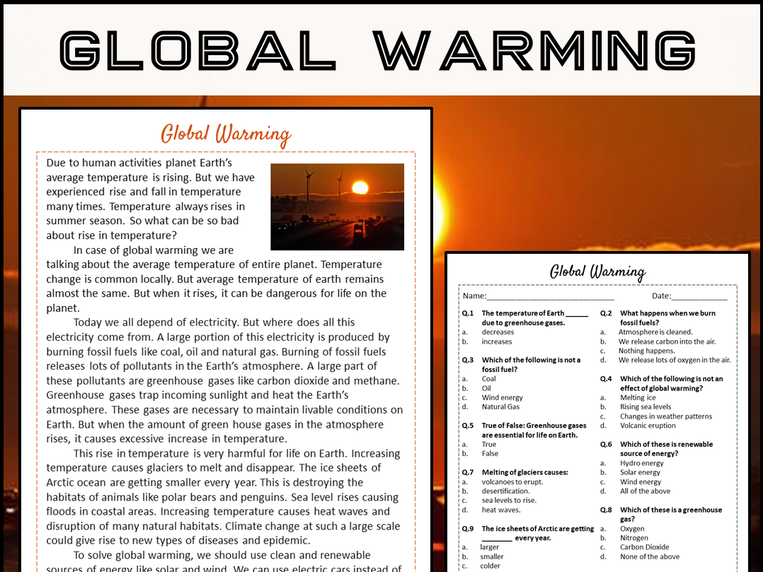 Global Warming Reading Comprehension Passage And Questions PDF Teaching Resources
