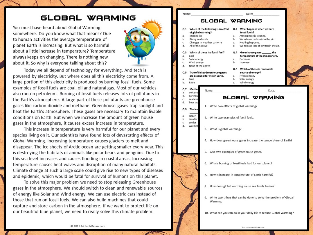Global Warming Reading Comprehension Passage And Questions PDF 