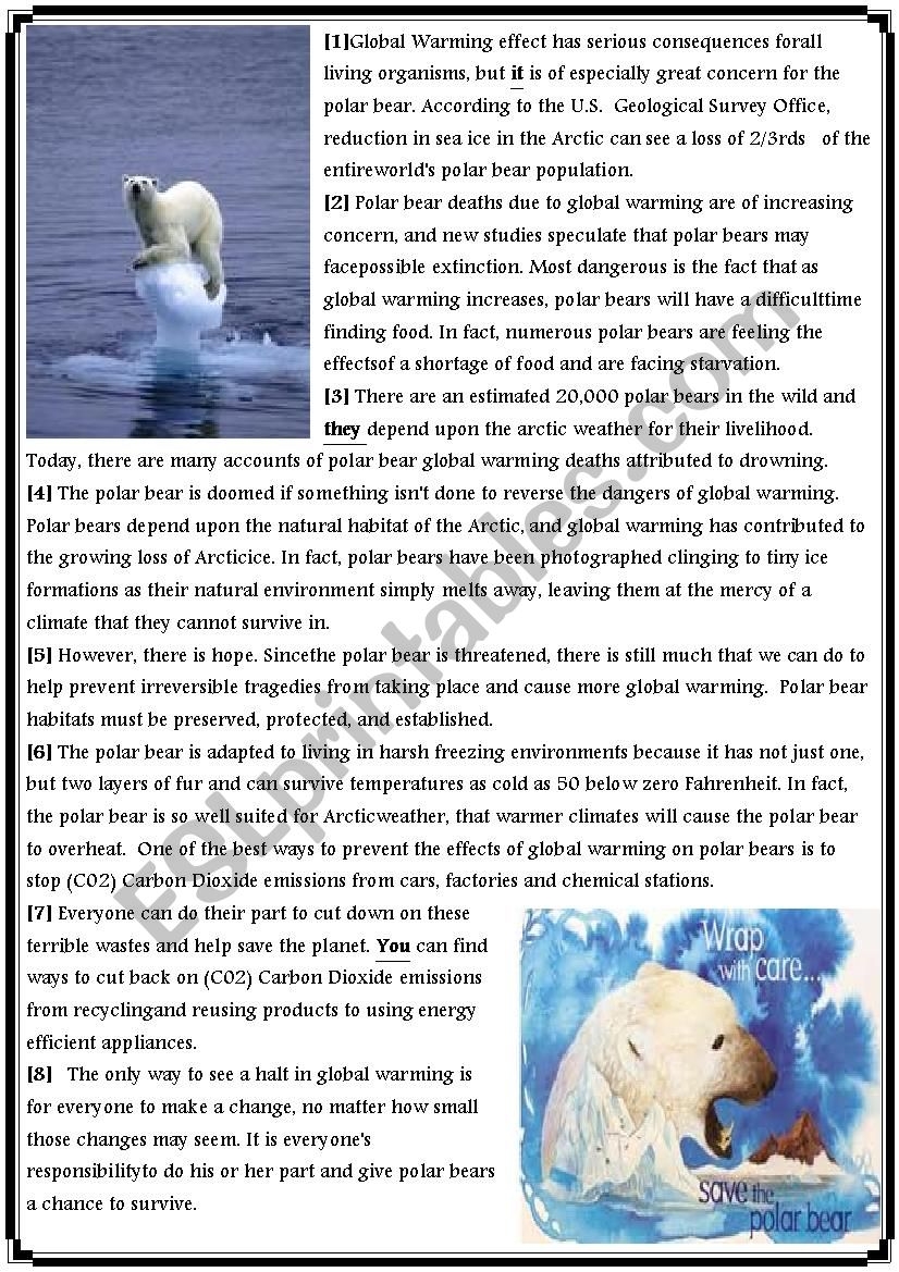 Global Warming Reading Comprehension Test ESL Worksheet By Hisham