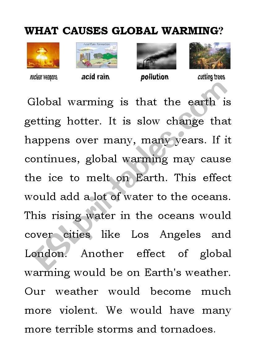 Global Warming Reading Comprehension Worksheet