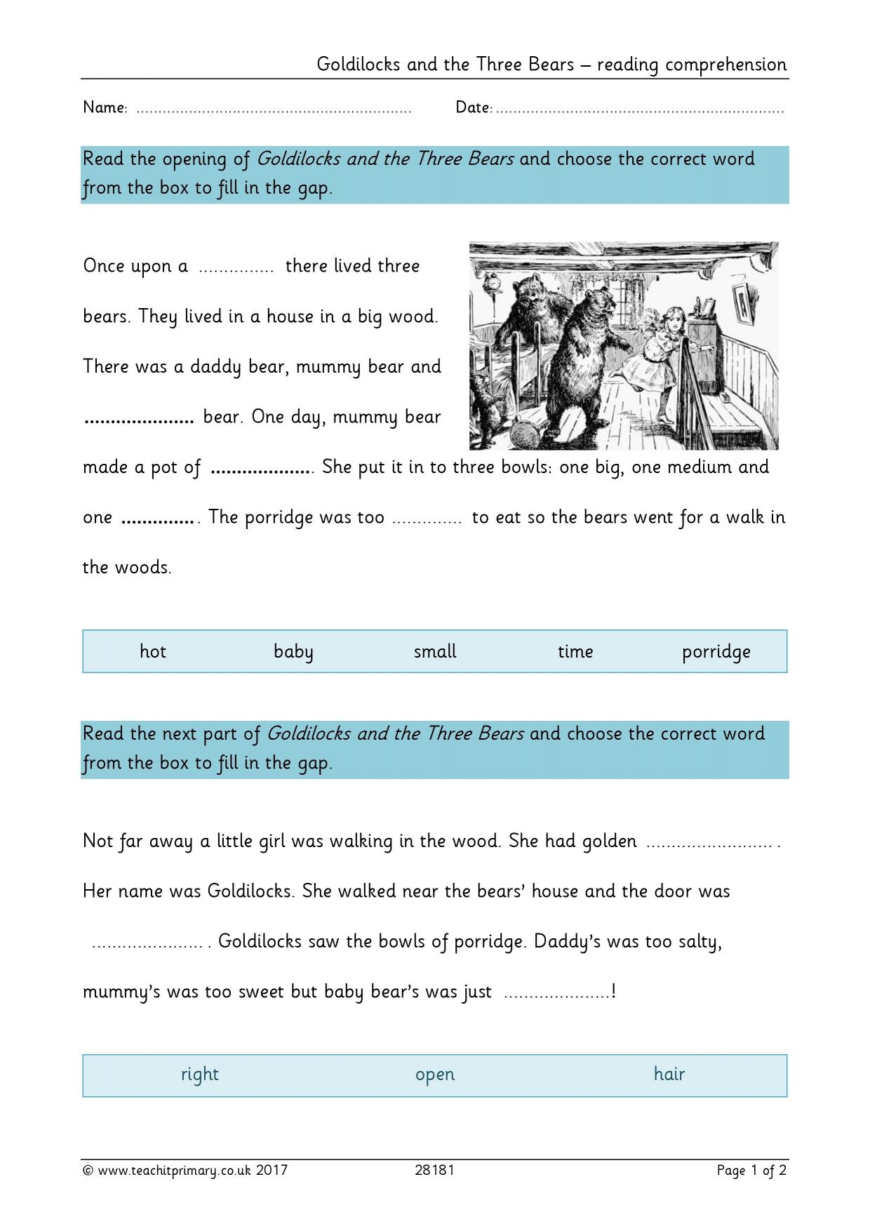 Reading Comprehension Worksheets Ks1 Tes