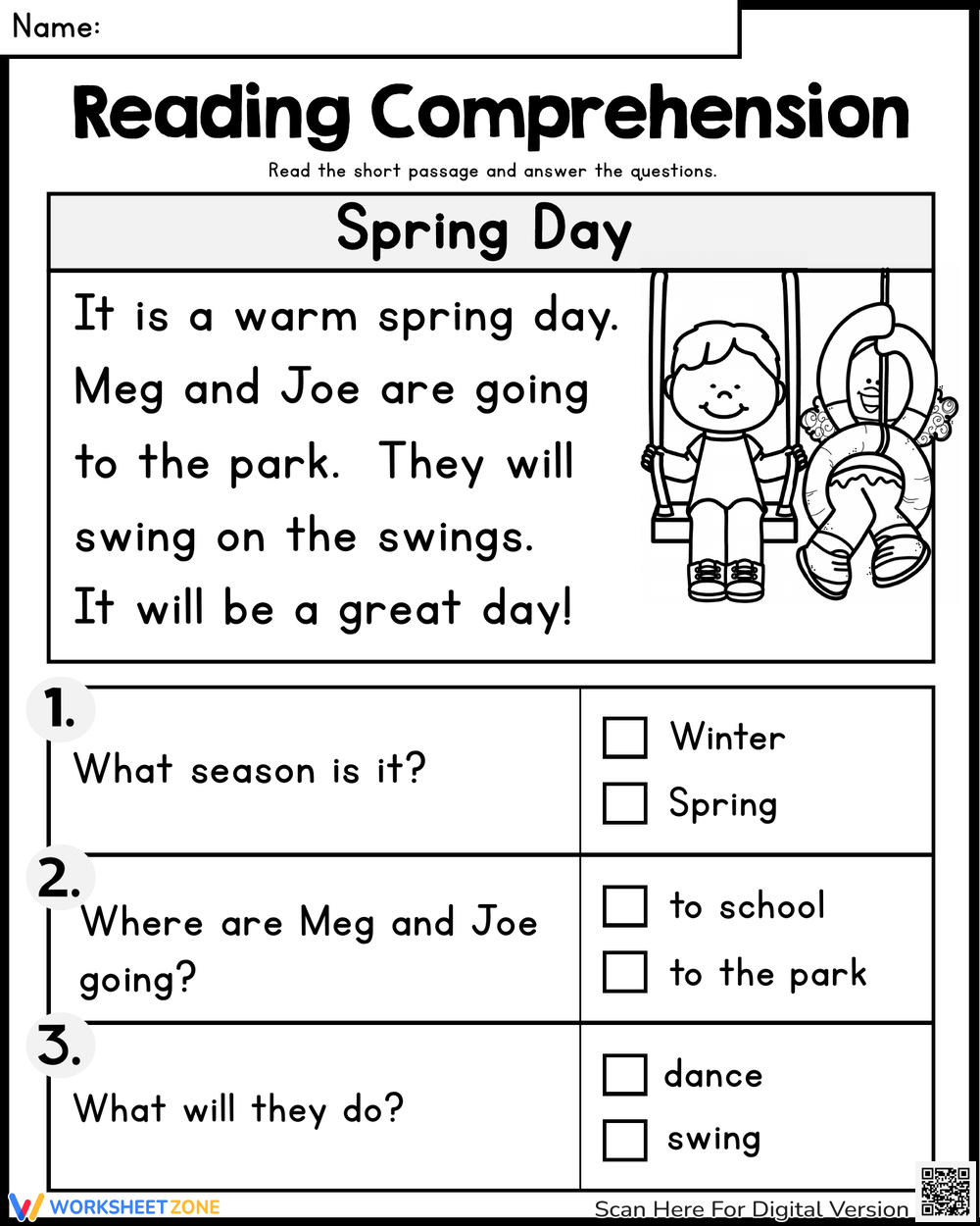 Reading Comprehension Worksheet Spring