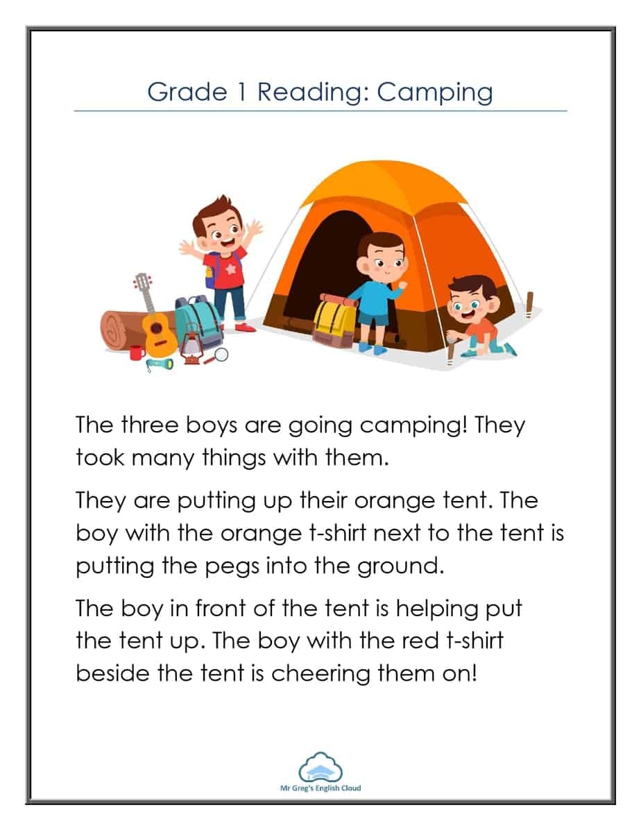 Grade 1 Reading Camping Mr Gregs English Cloud Worksheets Library