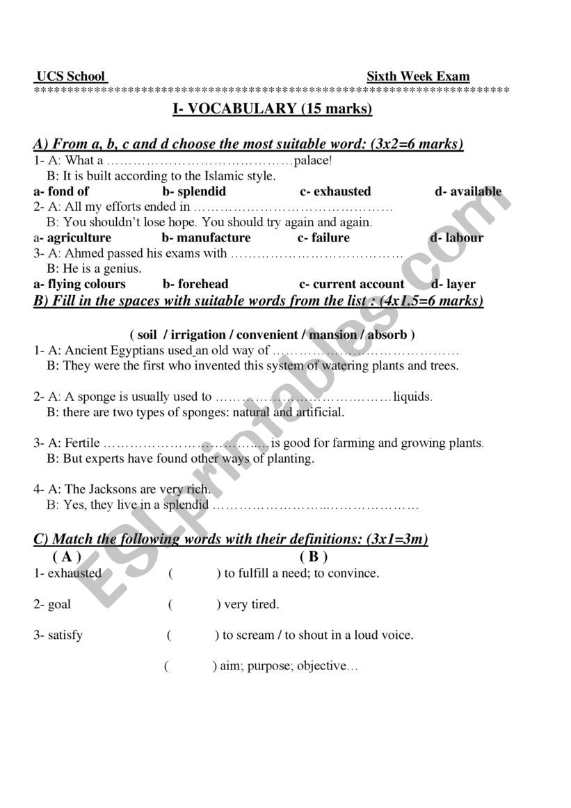 Grade 11 Reading Comprehension Structure Vocabulary ESL 