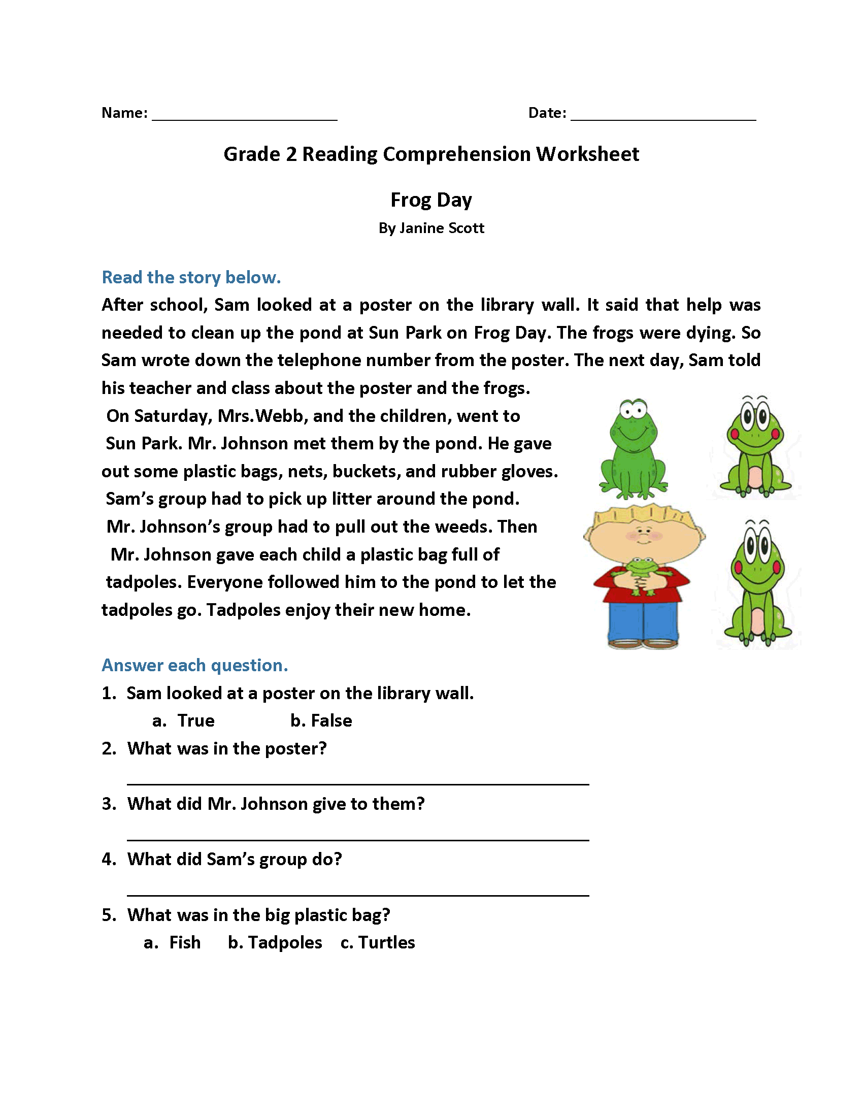 Grade 2 Reading Comprehension Worksheets