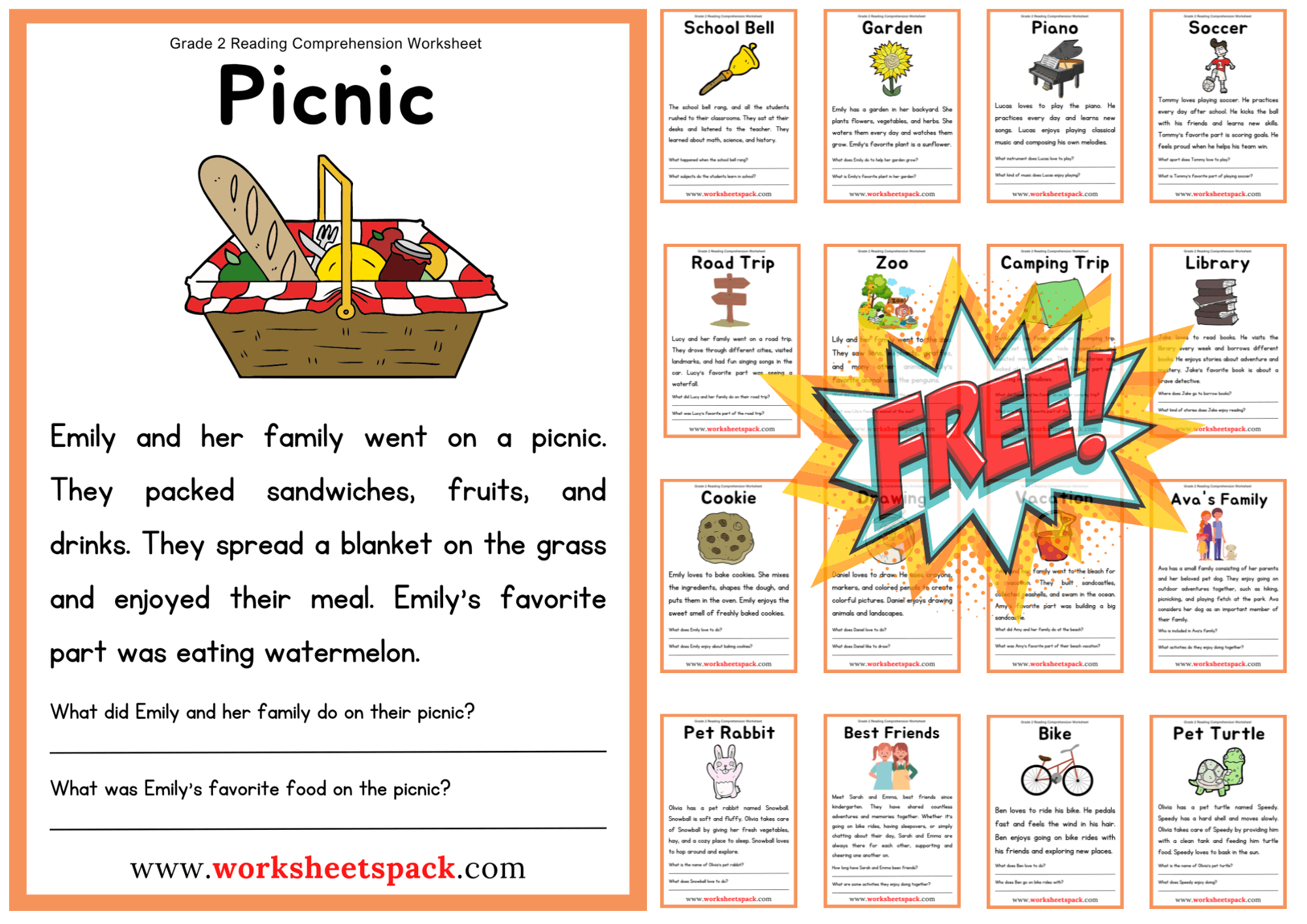 Second Grade Reading Comprehension Printable Worksheets