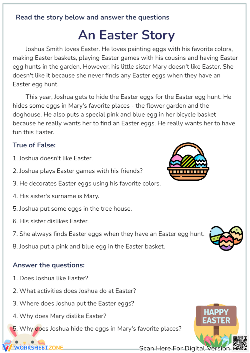 2nd Grade Easter Reading Comprehension Worksheets