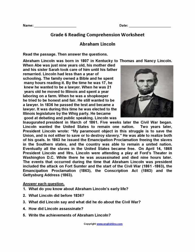 Grade 6 Reading Comprehension Free English Worksheets Worksheets Library