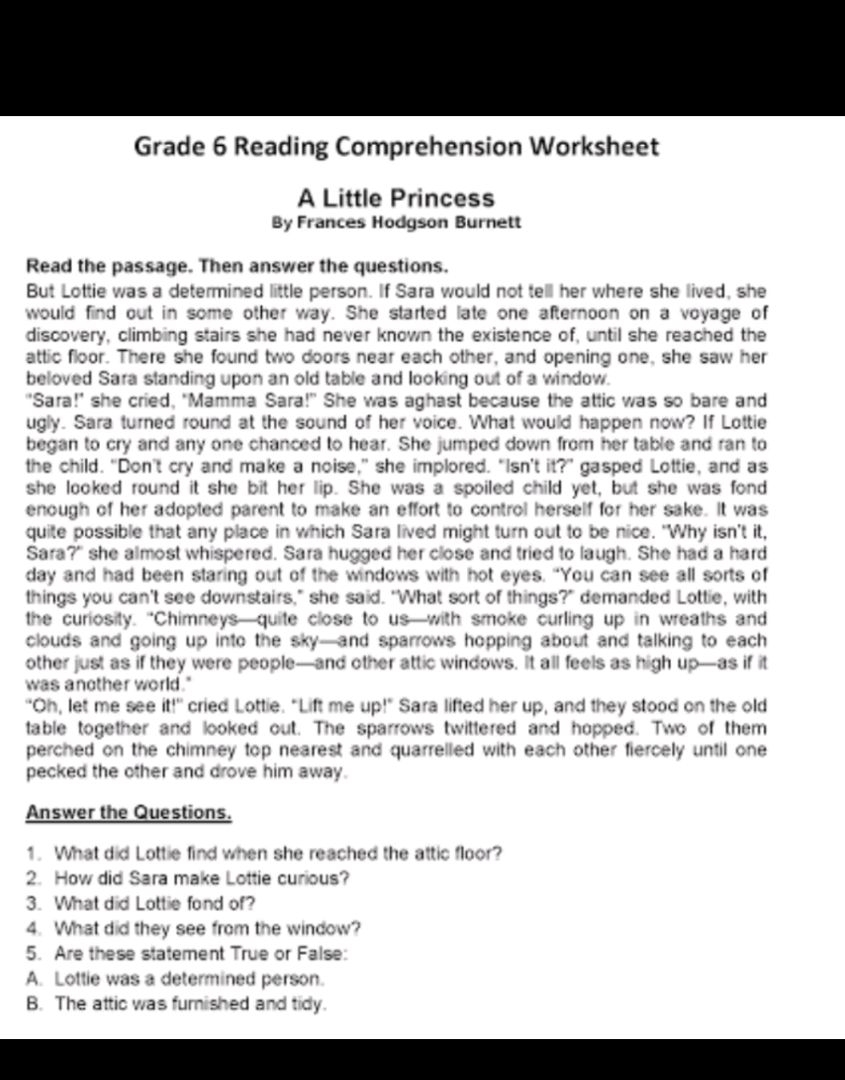 Year 6 Reading Comprehension Worksheets