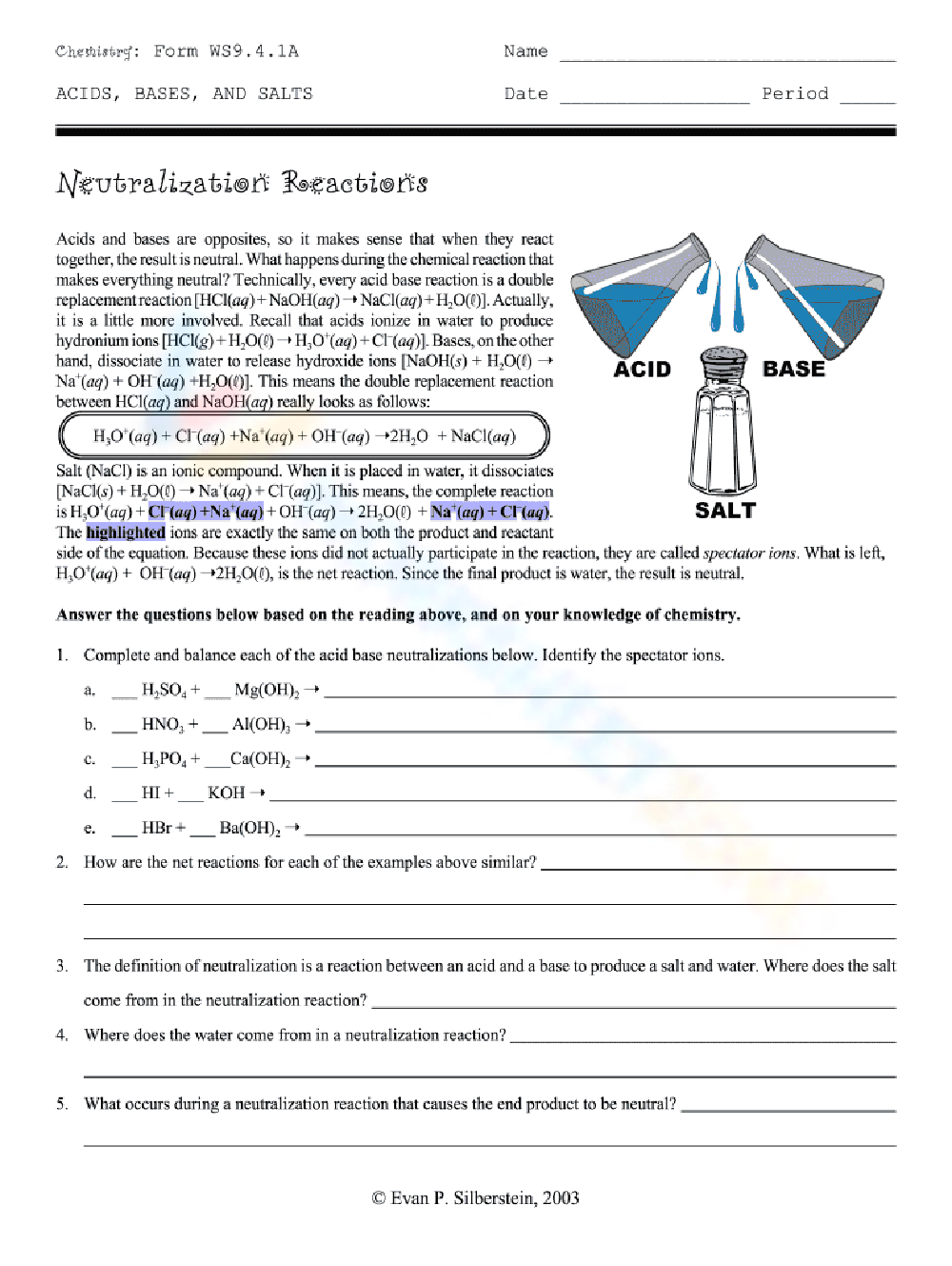 Grade 8 Neutralization Reactions Worksheets 2025