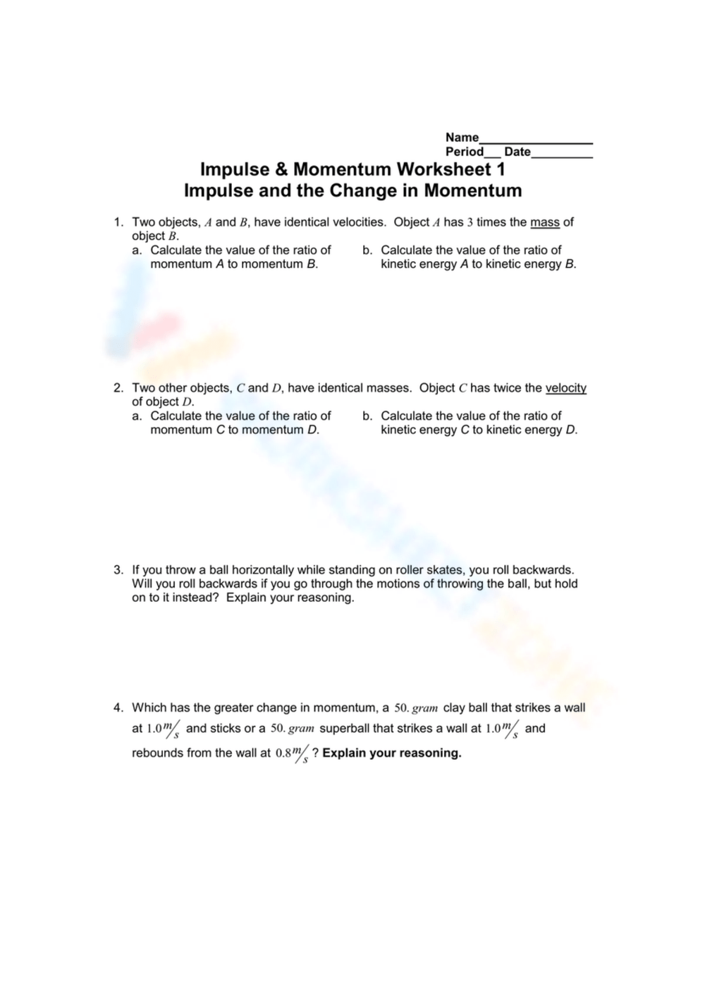 Grade 9 Momentum And Impulse Worksheets 2025