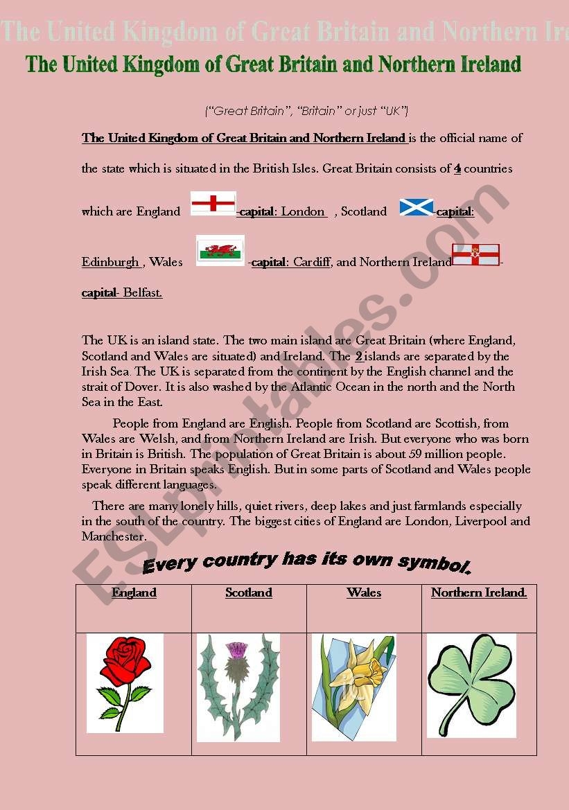 GREAT BRITAIN Reading comprehension ESL Worksheet By Nurikzhan
