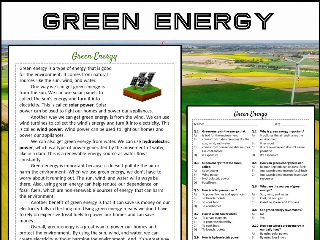 Types Of Energy Reading Comprehension Worksheet