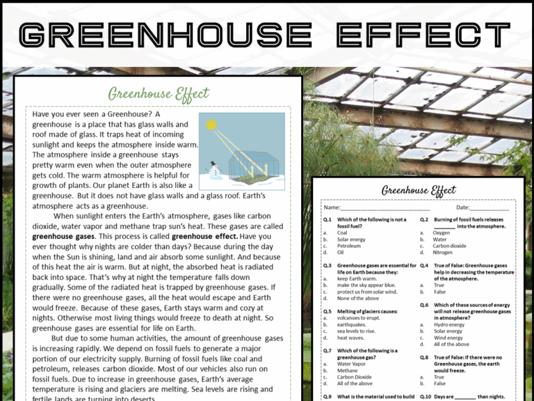 Greenhouse Effect Reading Comprehension Passage And Questions PDF Teaching Resources