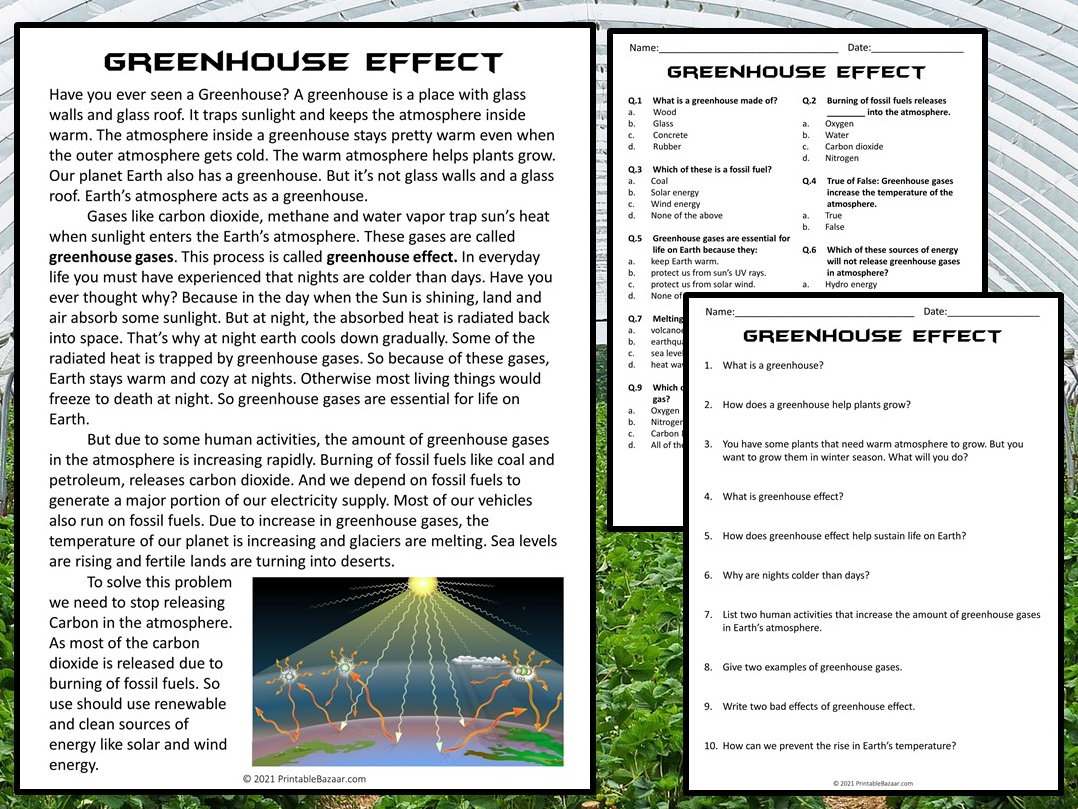 Greenhouse Effect Reading Comprehension Passage And Questions 