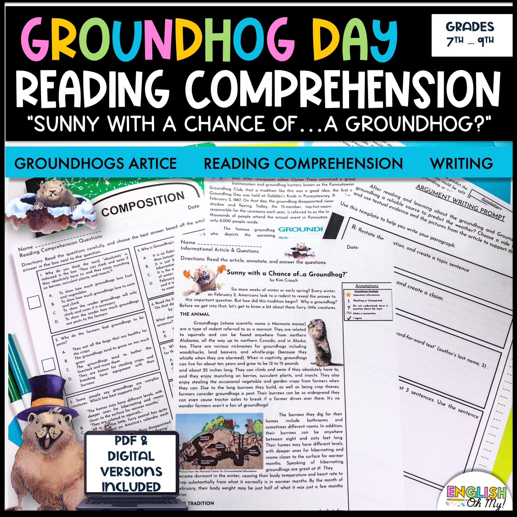 Groundhog Day Reading Passage U0026 Comprehension Questions English Oh My 