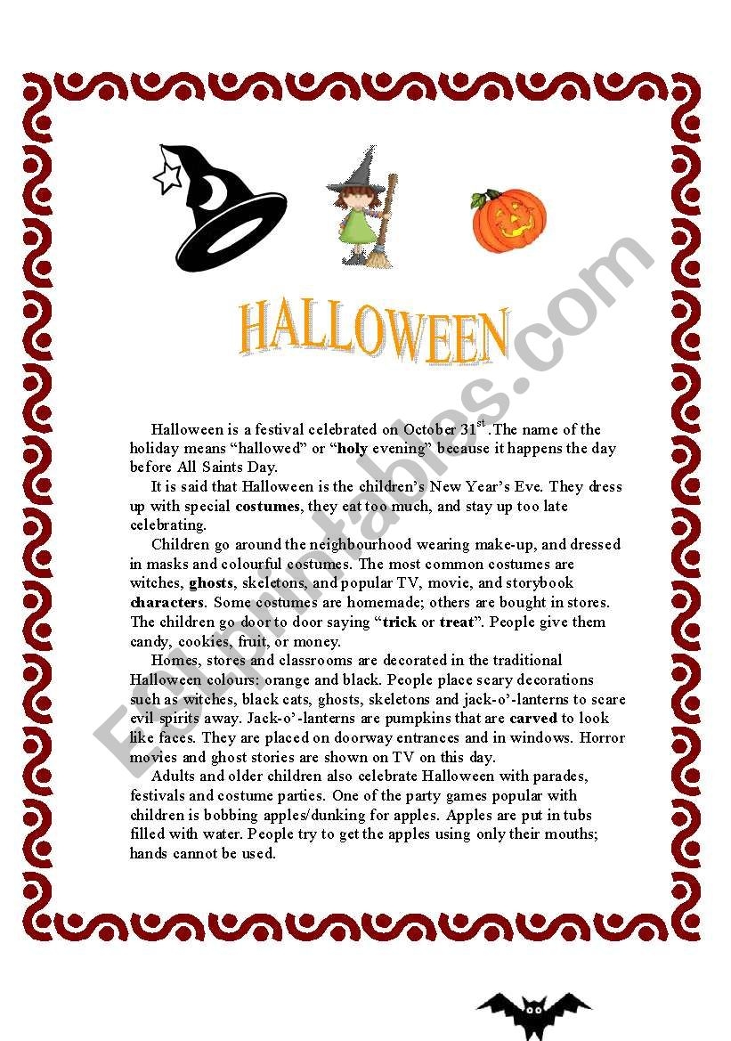 HALLOWEEN Reading Comprehension activities ESL Worksheet By Emilia 1