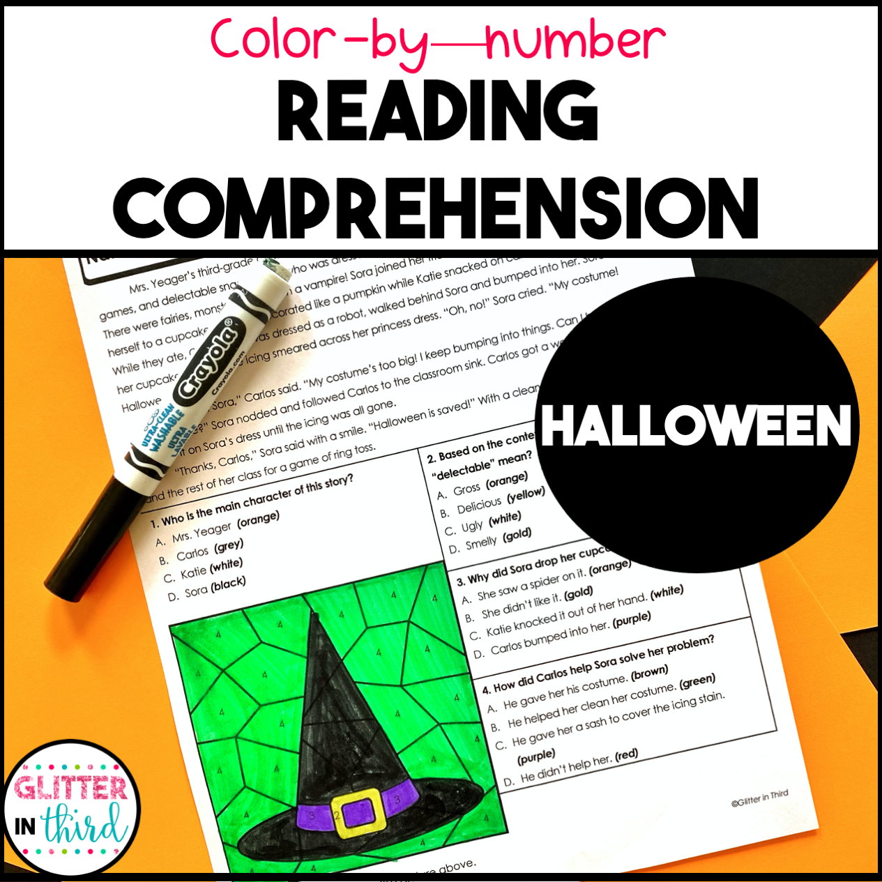 Halloween Reading Comprehension Color By Number Worksheets 