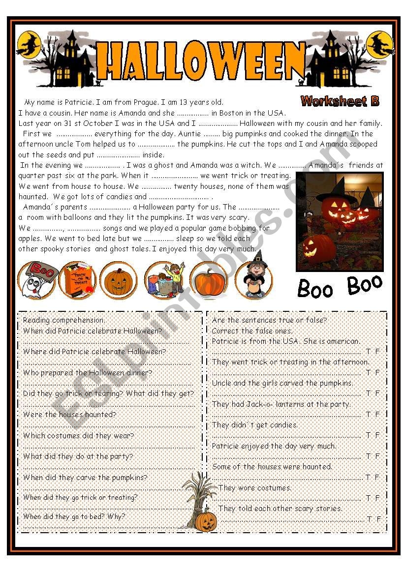 Esl Halloween Reading Comprehension Worksheets
