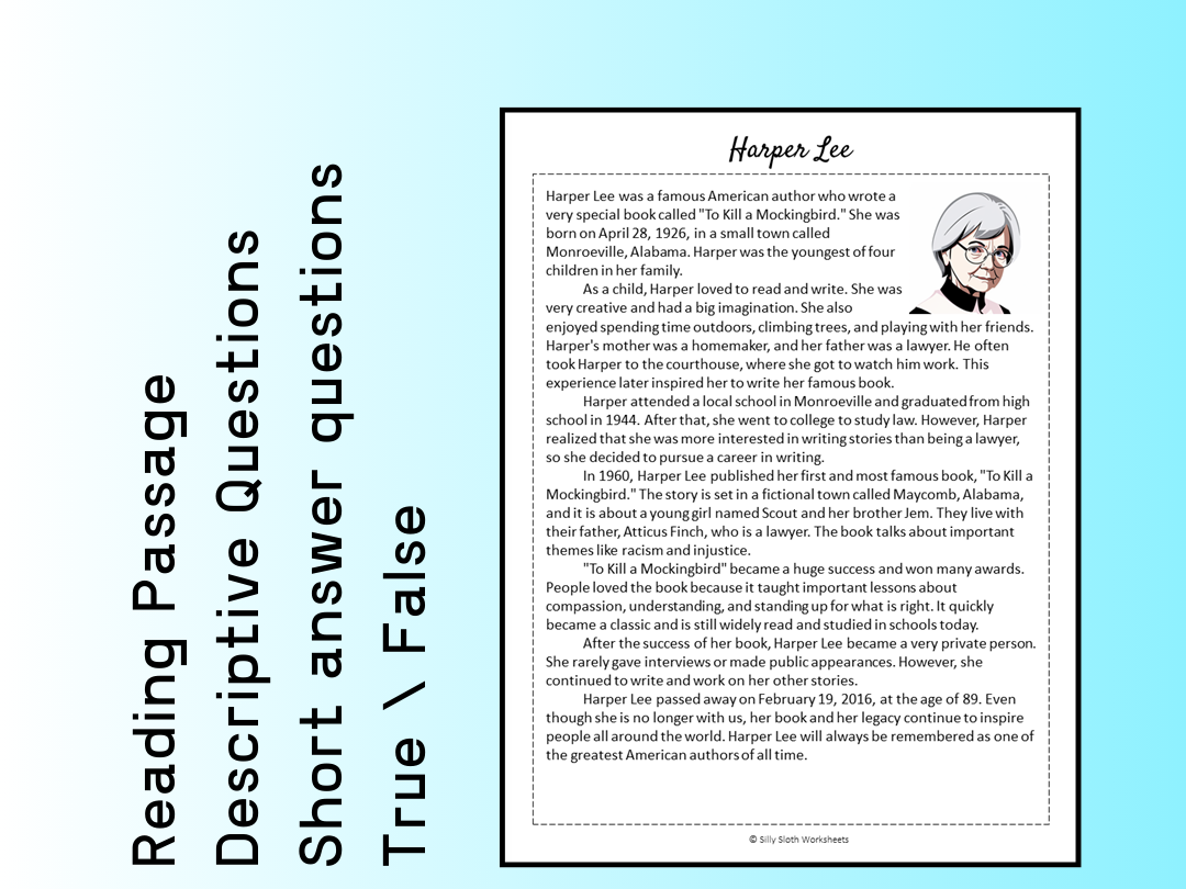 Harper Lee Biography Reading Comprehension Passage Printable 