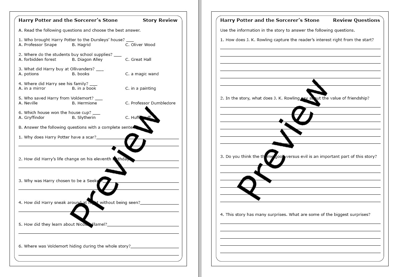 Harry Potter And The Sorcerer s Stone Worksheets