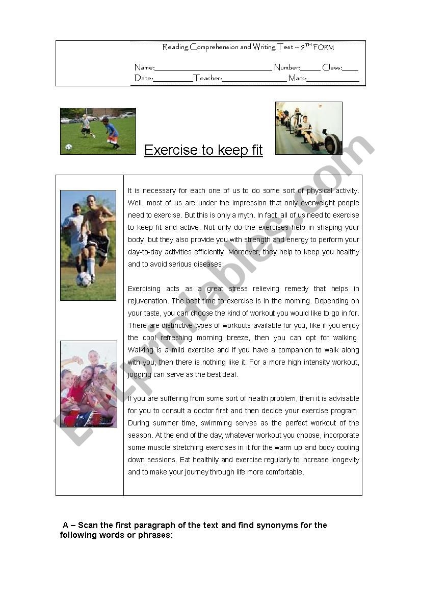 Life Skills Health Reading Comprehension Worksheets
