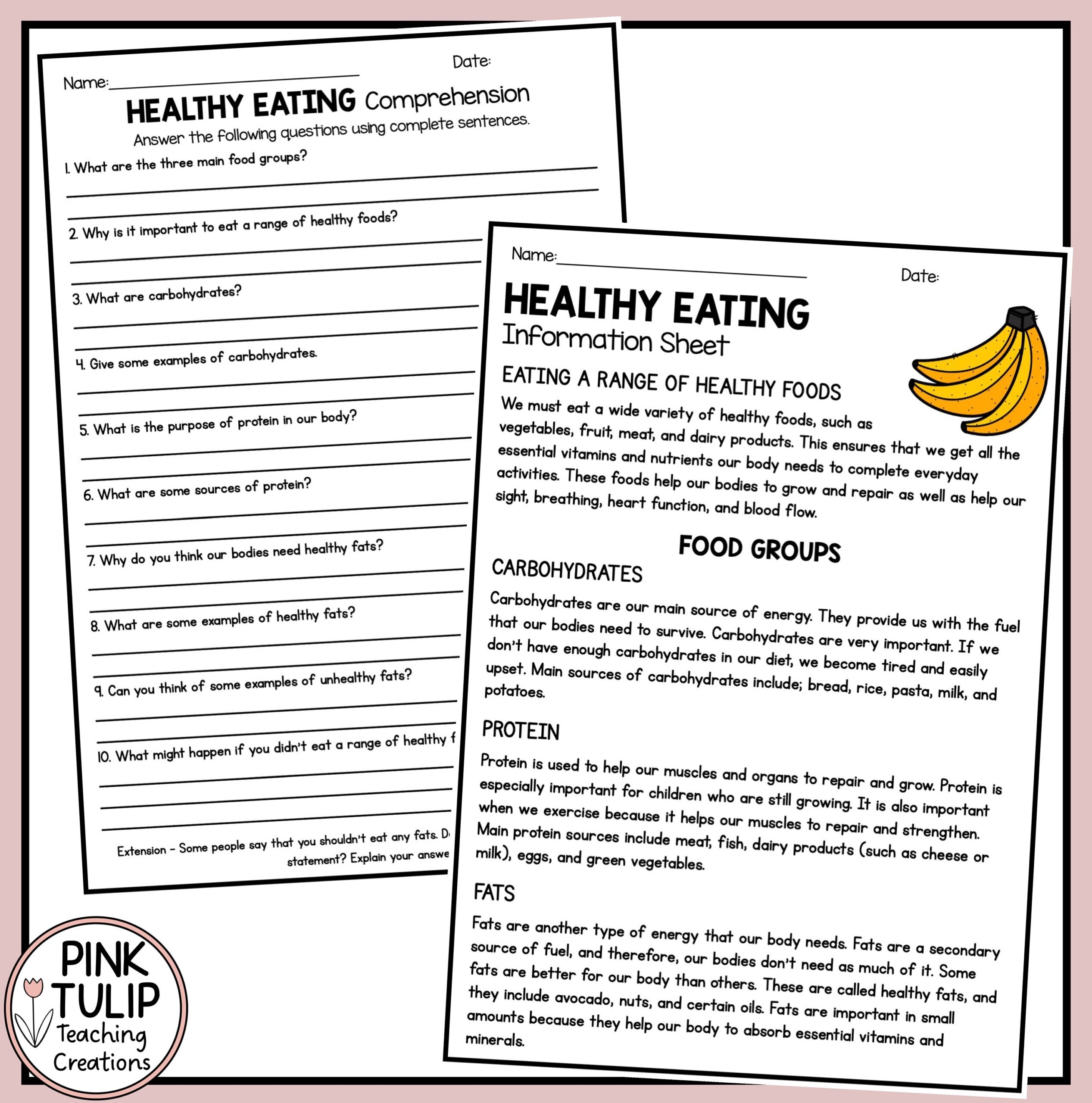 Healthy Lifestyle Reading Comprehension Worksheets