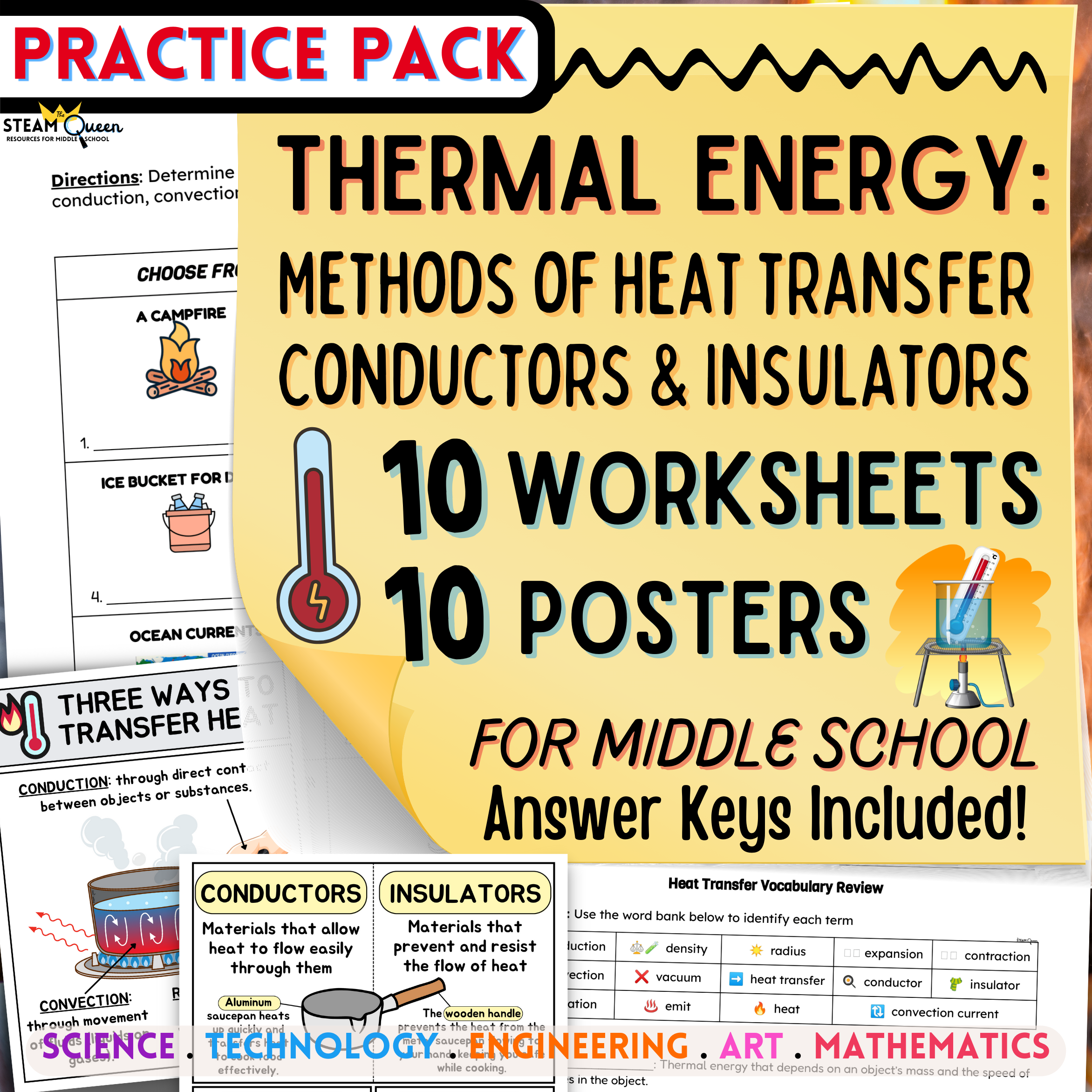 Heat Transfer 10 Worksheets And 10 Visual Notes Poster Set Conduction Convection Radiation Middle School Classful