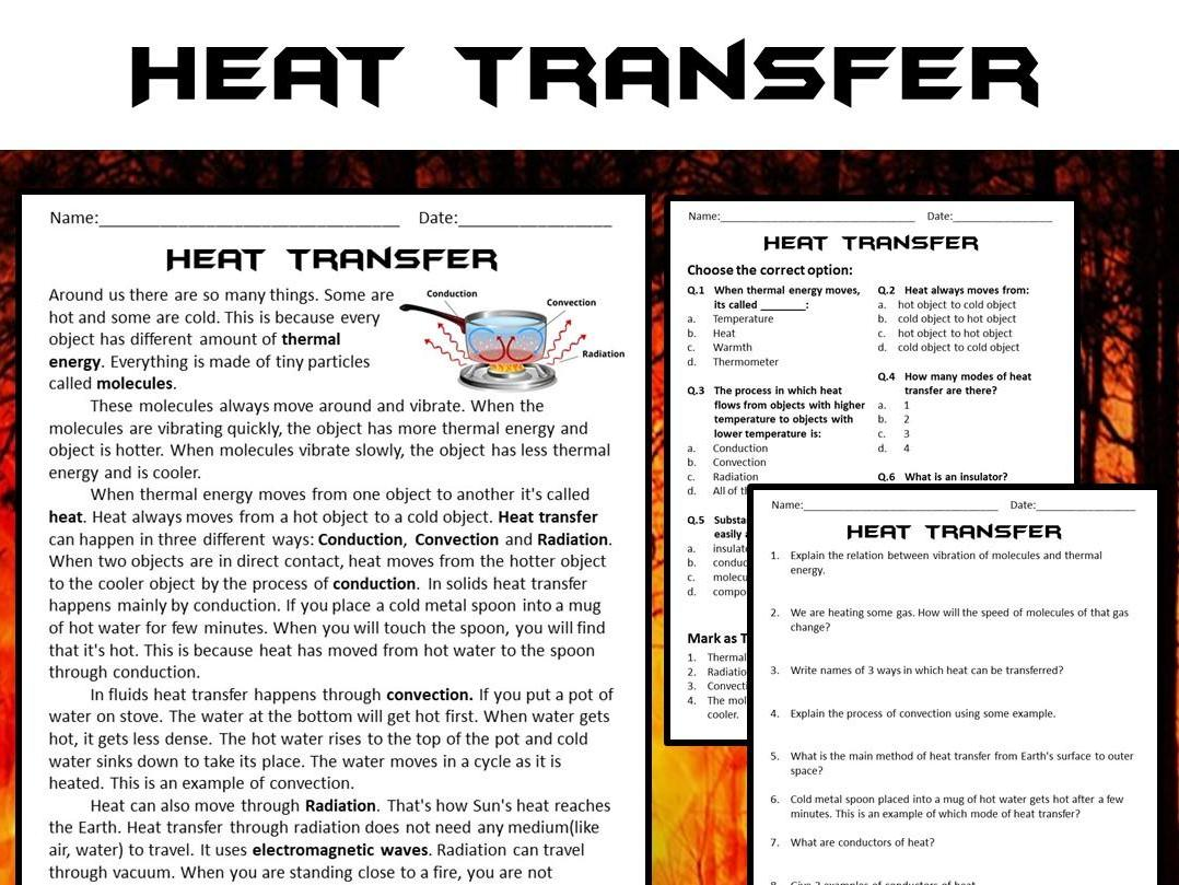 Heat Transfer Thermal Energy Reading Comprehension Passage And Questions PDF Teaching Resources
