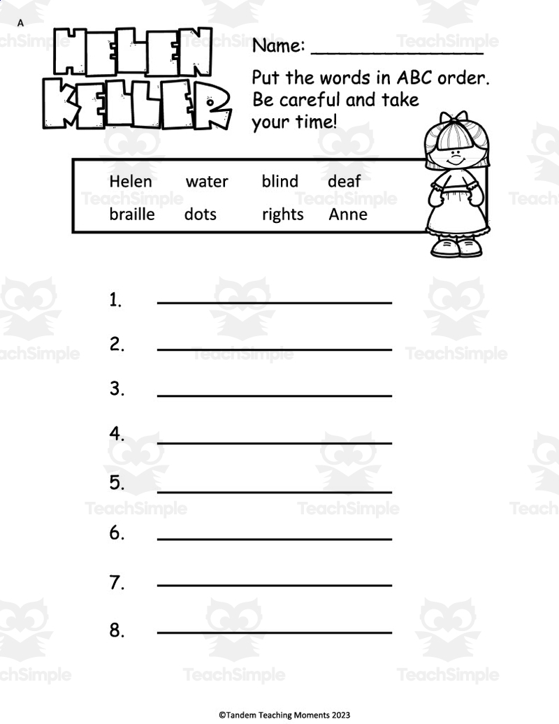 Helen Keller Worksheet Packet