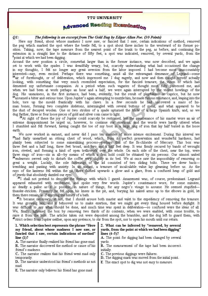 High Level Advanced Reading Exam ESL Worksheet By Yasseralsaoud Worksheets Library