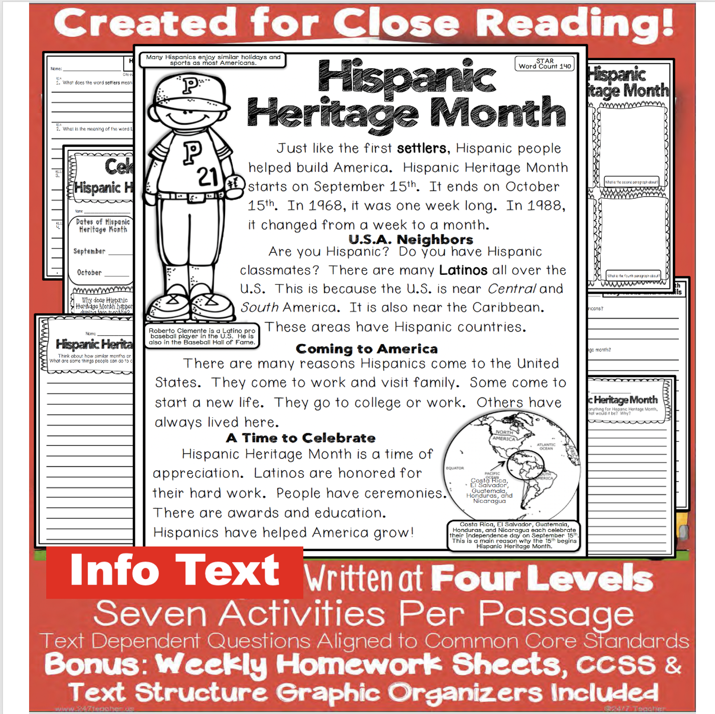 Hispanic Heritage Month Close Reading Leveled Passages U0026 Worksheet Activities PDF U0026 Google Slides 24 7 Teacher