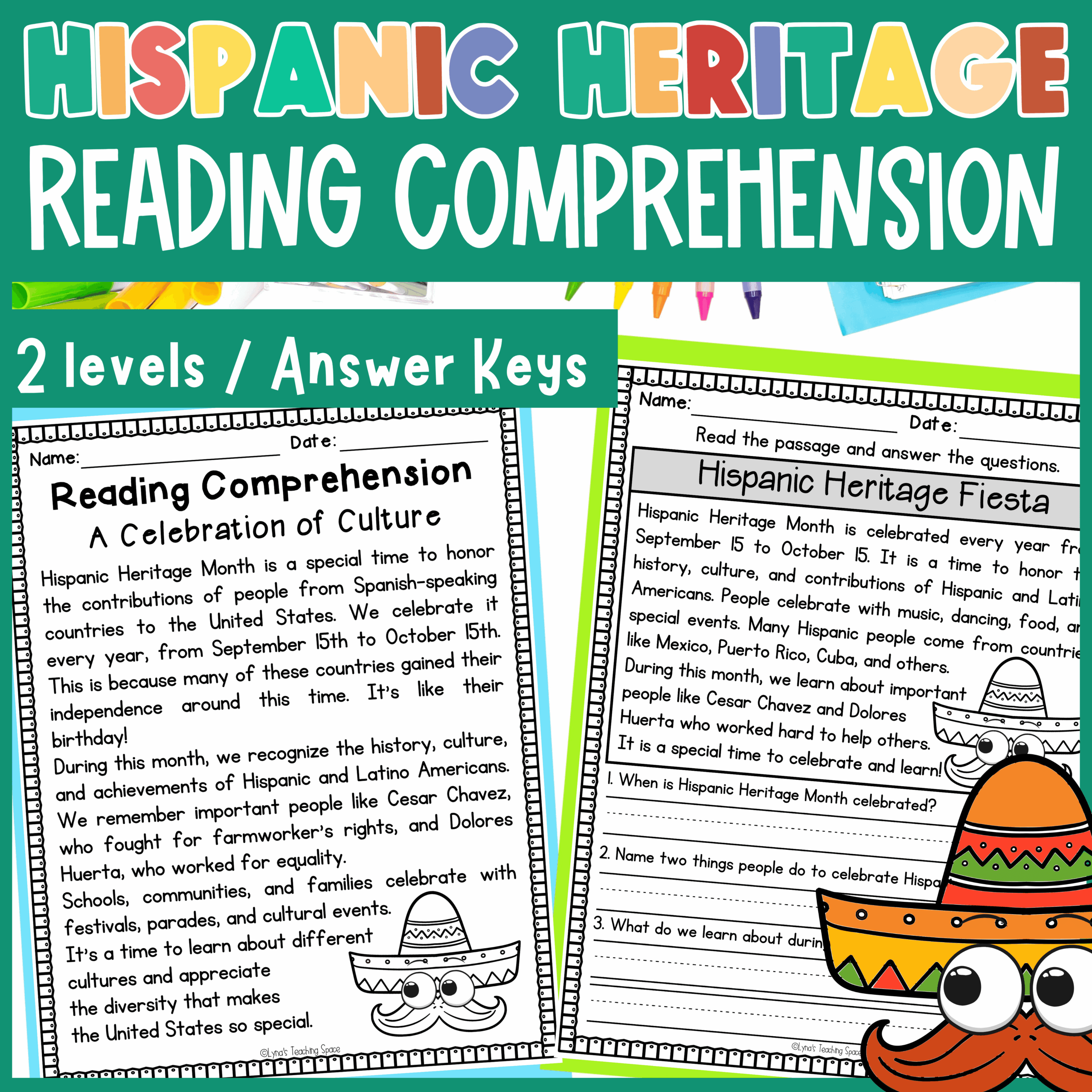 Hispanic Heritage Month Reading Comprehension Passages U0026 Questions 2 Levels Made By Teachers