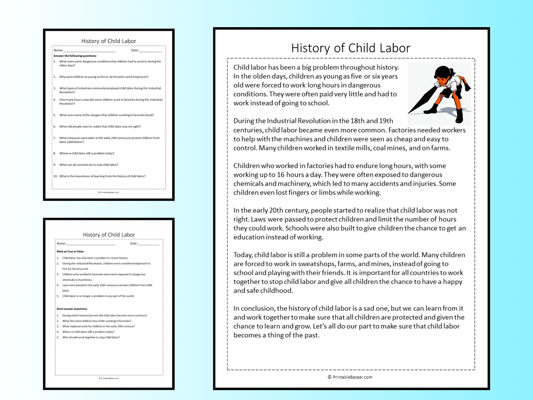 History Of Child Labor Reading Comprehension Passage Printable 