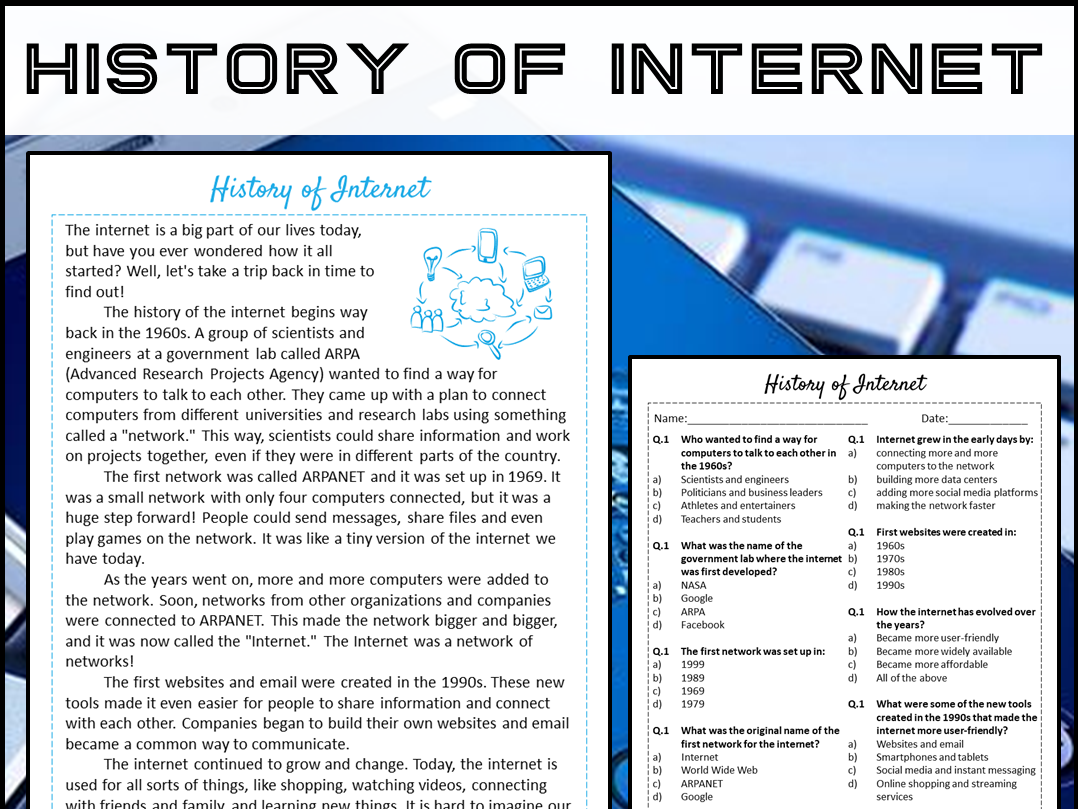 Internet Reading Comprehension Worksheet