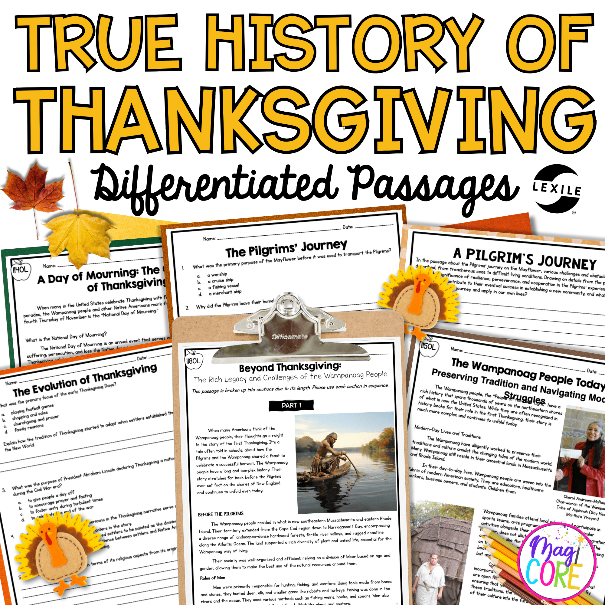 History Of Thanksgiving Reading Comprehension Middle School MagiCore