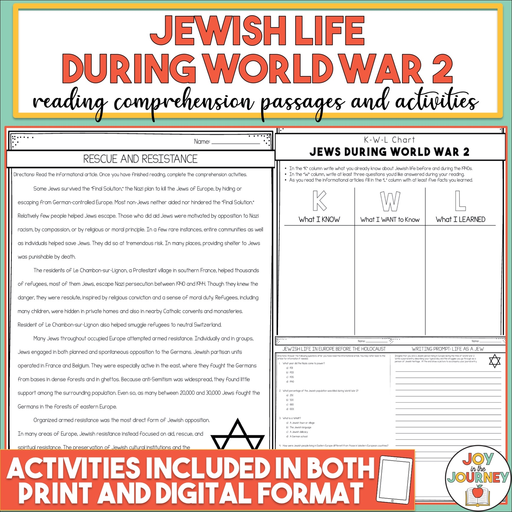 Holocaust World War 2 Reading Comprehension Joy In The Journey