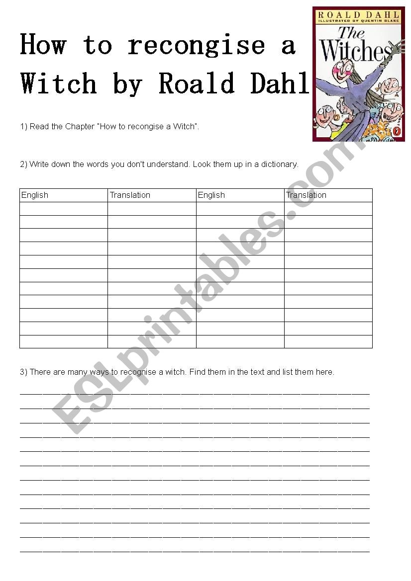 How To Recognise A Witch By Roald Dahl ESL Worksheet By Furbiza