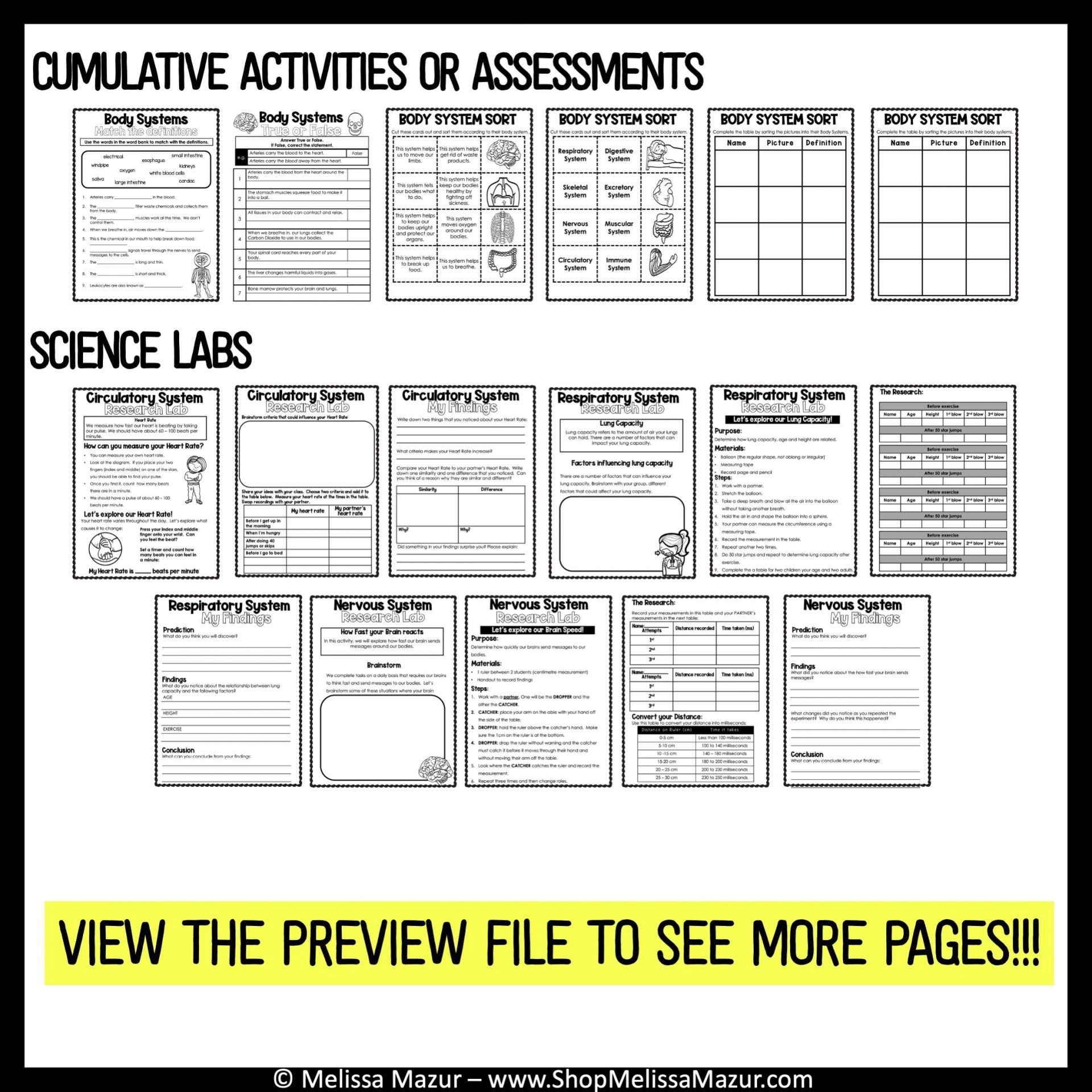 Body Systems Reading Comprehension Worksheets