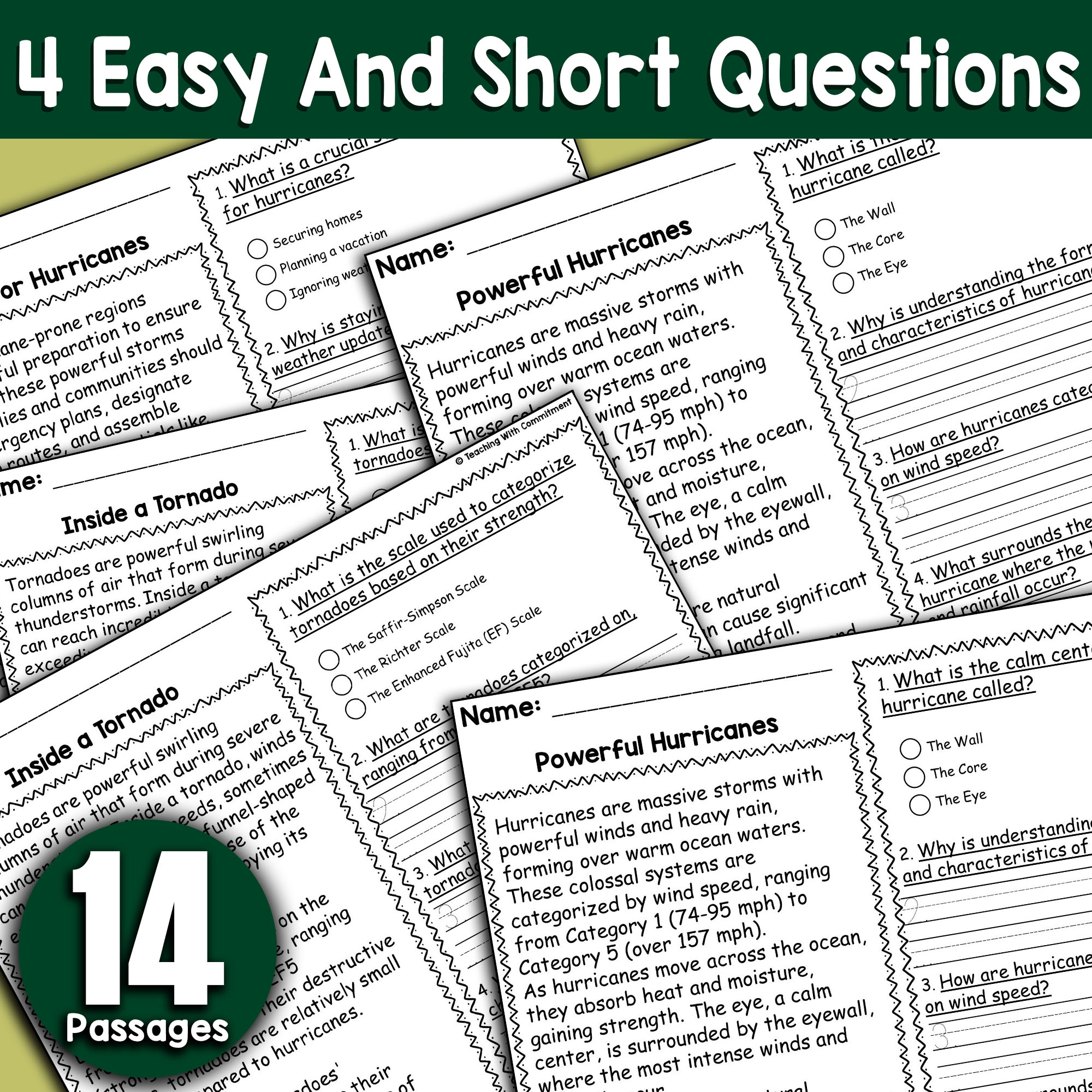 Hurricanes And Tornadoes Reading Comprehension Passages With Questions Made By Teachers