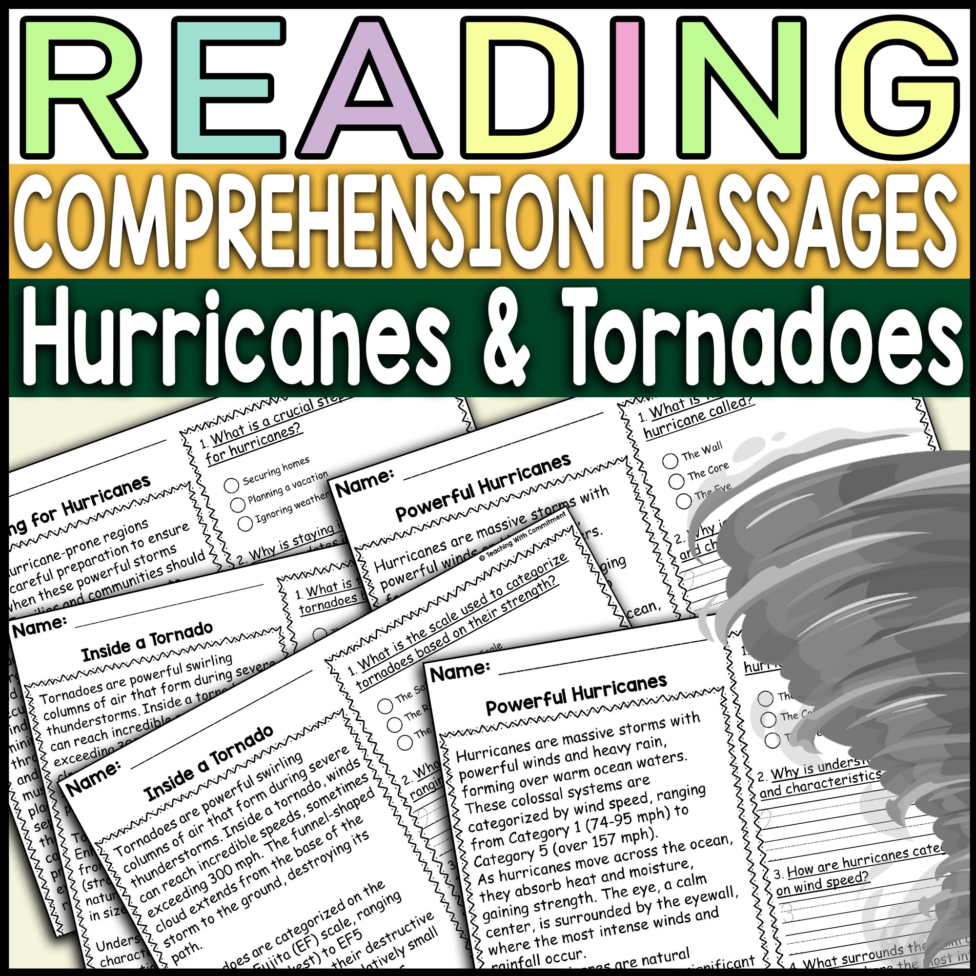 Hurricanes And Tornadoes Reading Comprehension Passages With Questions Made By Teachers