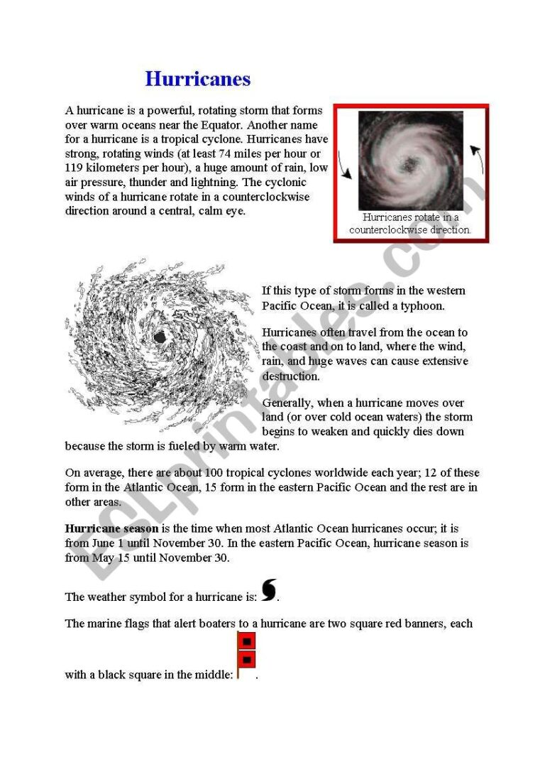 Hurricanes ESL Worksheet By Martinique