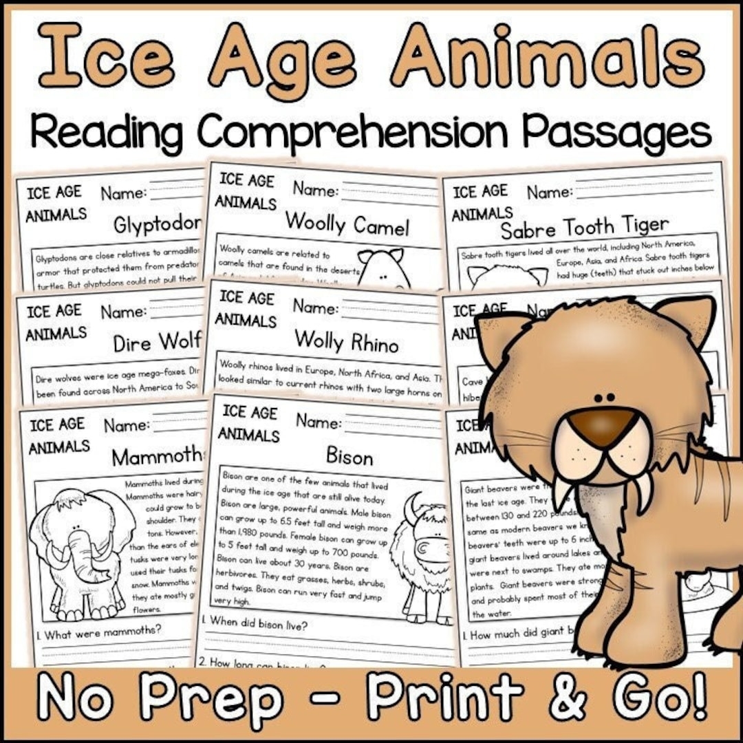 Ice Age Animals Reading Comprehension Passages And Questions Science Printable Worksheets Etsy
