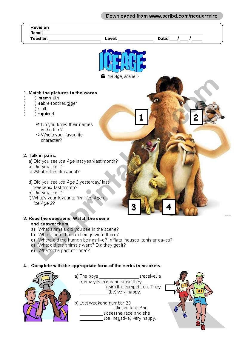 Ice Age ESL Worksheet By Ncguerreiro