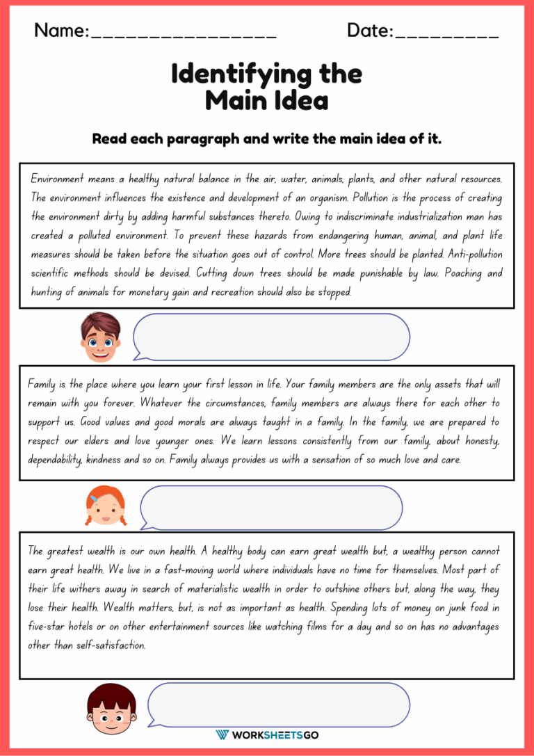 Identifying The Main Idea Worksheets WorksheetsGO