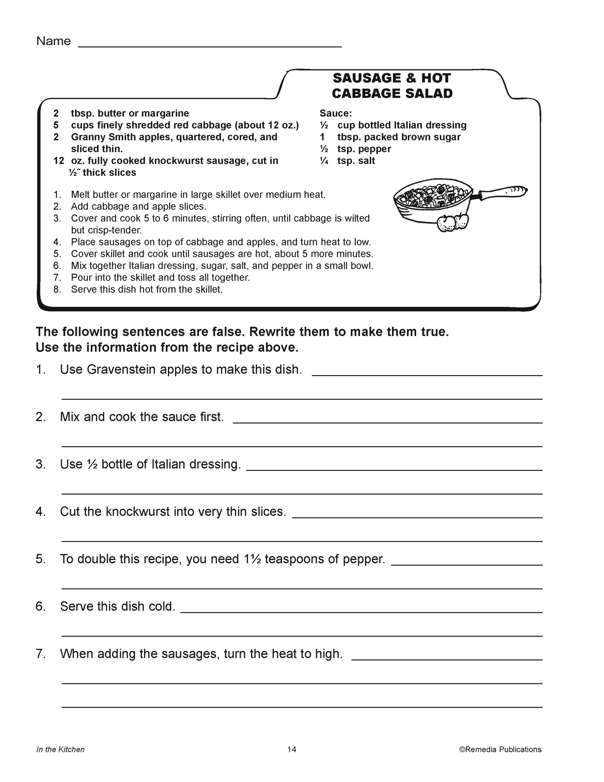 IN THE KITCHEN Reading Recipes And Understanding Instructions Made By Teachers