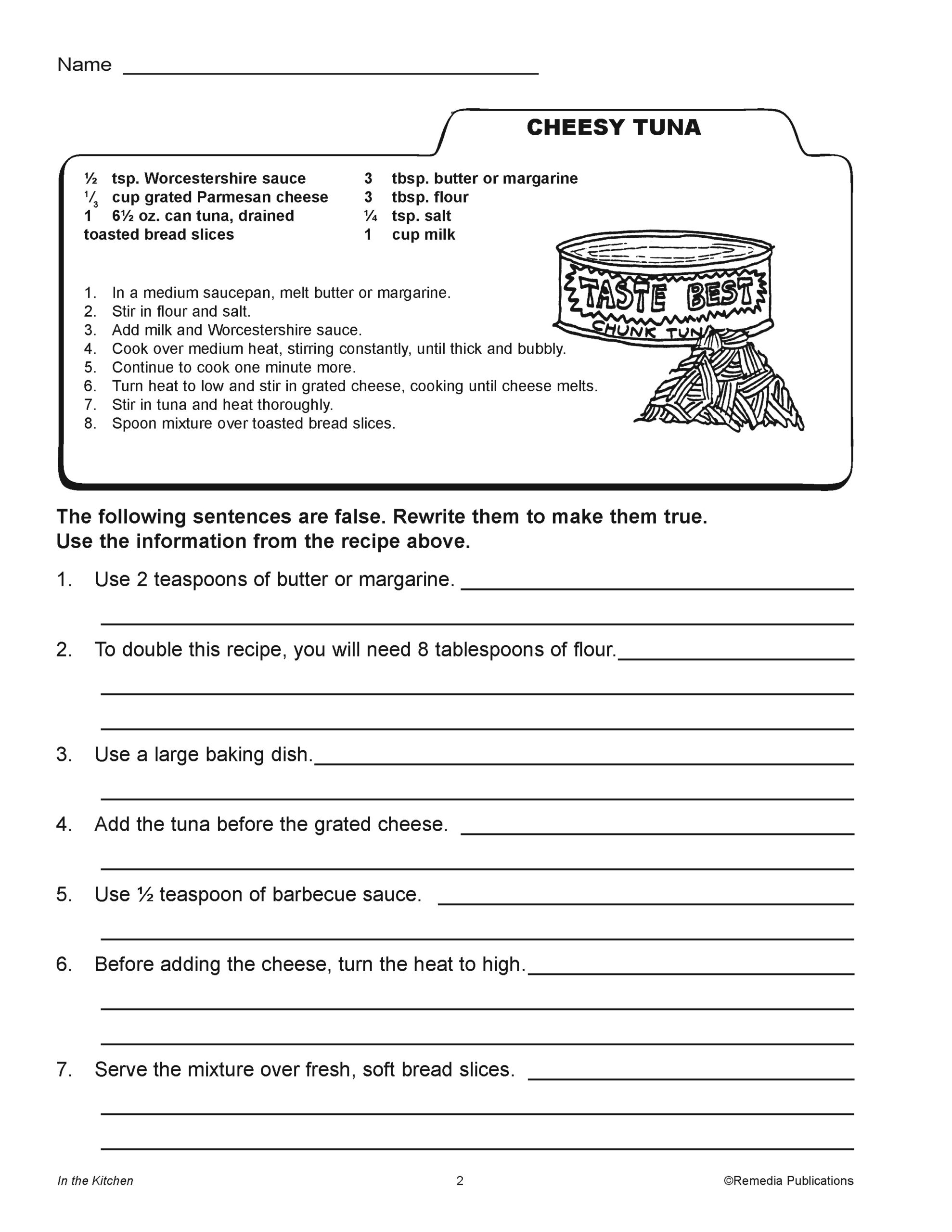 Reading Comprehension Instructions Worksheet
