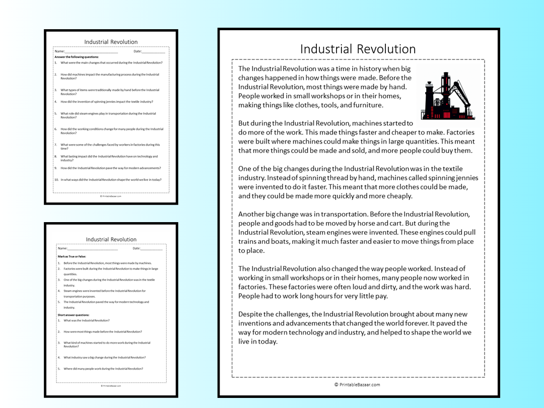 Industrial Revolution Reading Comprehension Worksheet