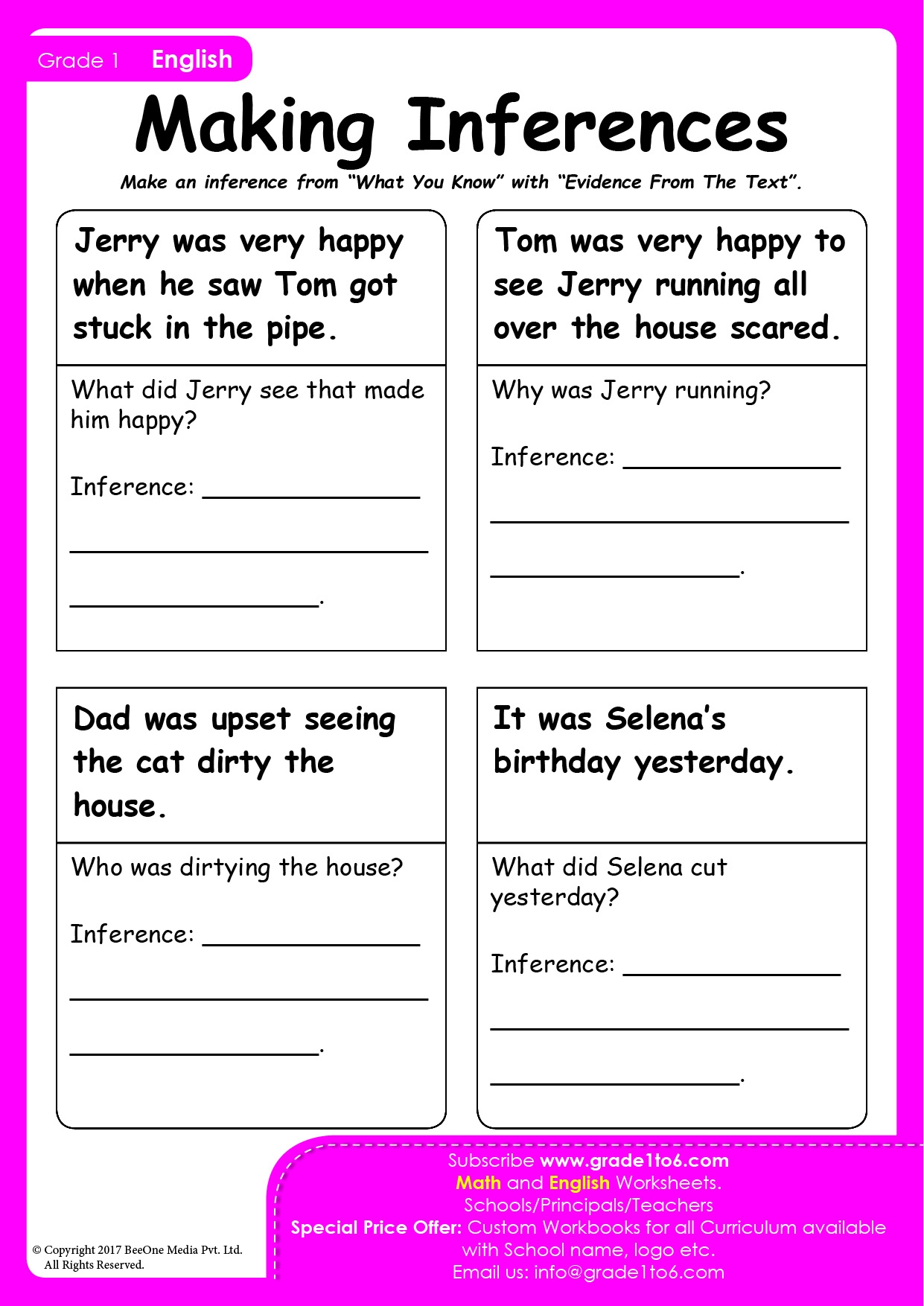 Making Inferences Reading Comprehension Worksheet