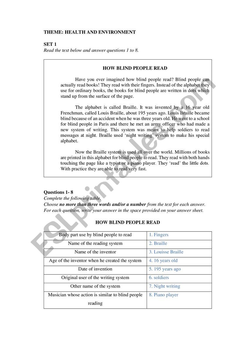 INFORMATION TRANSFER PRACTICE HEALTH AND ENVIRONMENT ISSUES ESL 